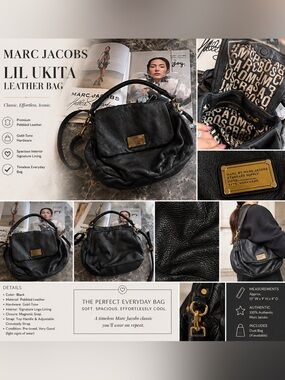 Marc Jacobs Black Pebbled Leather Lil Ukita Shoulder Bag with Gold Hardware